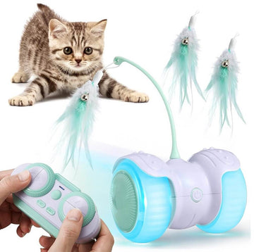 Pidsen Interactive Cat Toys, Smart Automatic & Manual Electric Kitten Toys for Indoor Cats, USB Rechargeable Remote Control Colourful Light Feathers with Bells Cat Ball for Cats Kitten - Imported rom UK